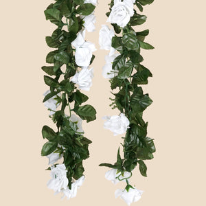 6 Ft White UV Protected Rose Chain Artificial Flower Garland