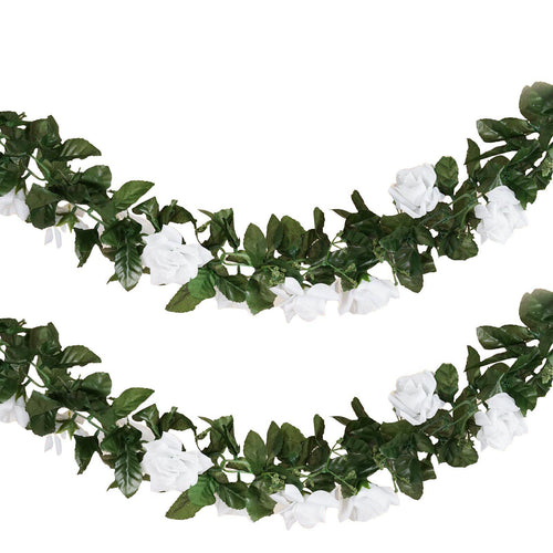 6 Ft White UV Protected Rose Chain Artificial Flower Garland