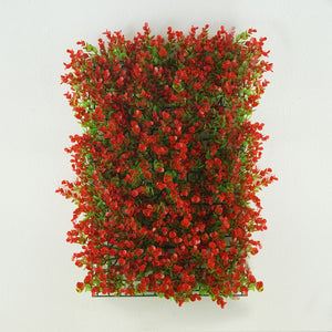 11 Sq ft. | 4 Panels Artificial Red/Green Boxwood Hedge Faux Genlisea Leaves Foliage Green Garden Wall Mat