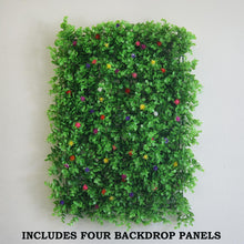 Load image into Gallery viewer, 11 Sq ft. | 4 Panels Artificial Boxwood Hedge Faux Genlisea With Colorful Flowers Foliage Green Garden Wall Mat