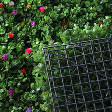 Load image into Gallery viewer, 11 Sq ft. | 4 Panels Artificial Boxwood Hedge Faux Genlisea With Colorful Flowers Foliage Green Garden Wall Mat