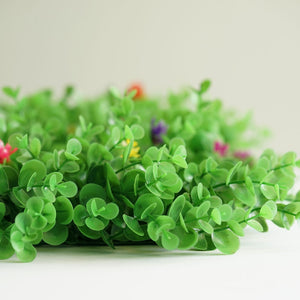 11 Sq ft. | 4 Panels Artificial Boxwood Hedge Faux Genlisea With Colorful Flowers Foliage Green Garden Wall Mat