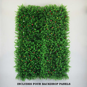 11 Sq ft. | 4 Panels Artificial Boxwood Hedge Faux Genlisea With Colorful Flowers Foliage Green Garden Wall Mat