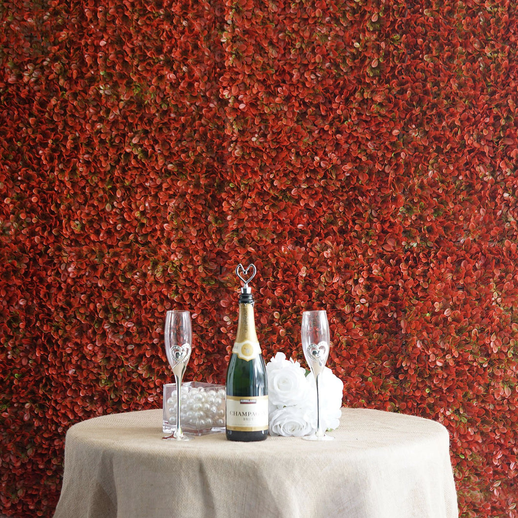 11 Sq ft. | 4 Panels Artificial Red/Green Boxwood Hedge Faux Elliptical Leaves Foliage Green Garden Wall Mat