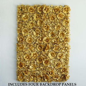 4 Pack 11 Sq ft. UV Protected 3D Gold Silk Rose &amp; Hydrangea Flower Wall Mat Panel