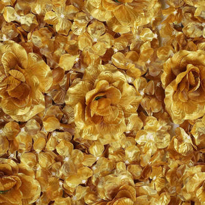 4 Pack 11 Sq ft. UV Protected 3D Gold Silk Rose &amp; Hydrangea Flower Wall Mat Panel