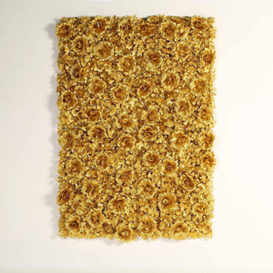 4 Pack 11 Sq ft. UV Protected 3D Gold Silk Rose &amp; Hydrangea Flower Wall Mat Panel