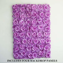 Load image into Gallery viewer, 4 Pack 11 Sq ft. UV Protected 3D Purple Silk Rose &amp; Hydrangea Flower Wall Mat Panel