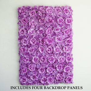 4 Pack 11 Sq ft. UV Protected 3D Purple Silk Rose &amp; Hydrangea Flower Wall Mat Panel