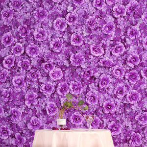 4 Pack 11 Sq ft. UV Protected 3D Purple Silk Rose &amp; Hydrangea Flower Wall Mat Panel