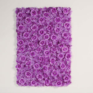 4 Pack 11 Sq ft. UV Protected 3D Purple Silk Rose &amp; Hydrangea Flower Wall Mat Panel