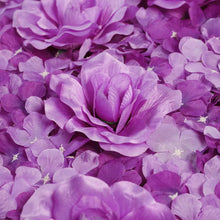 Load image into Gallery viewer, 4 Pack 11 Sq ft. UV Protected 3D Purple Silk Rose &amp; Hydrangea Flower Wall Mat Panel