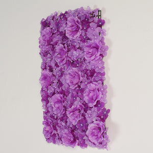 4 Pack 11 Sq ft. UV Protected 3D Purple Silk Rose &amp; Hydrangea Flower Wall Mat Panel