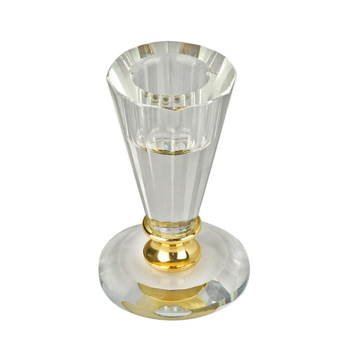 3" Tall Gemcut Glass Crystal Votive Candlestick Holder With Gold Metal Stem