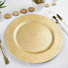 Load image into Gallery viewer, 6 Pack |13&quot; Round Wooden Textured Gold Acrylic Charger Plates