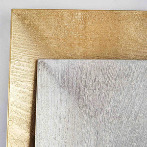 6 Pack |12&quot; Square Wooden Textured Silver Acrylic Charger Plates