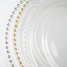 Load image into Gallery viewer, 8 Pack | 12&quot; Round Gold Beaded Rim Glass Charger Plates