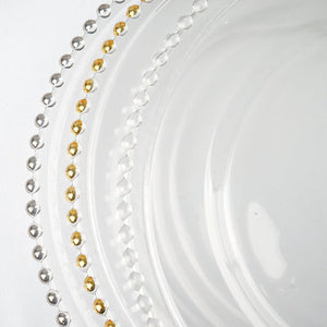 8 Pack | 12&quot; Round Gold Beaded Rim Glass Charger Plates