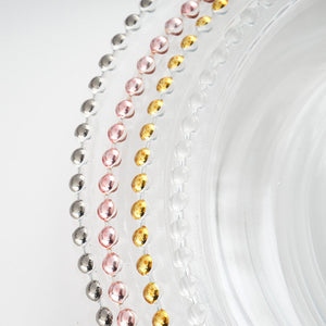 8 Pack | 12&quot; Round Gold Beaded Rim Glass Charger Plates