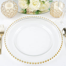 Load image into Gallery viewer, 8 Pack | 12&quot; Round Gold Beaded Rim Glass Charger Plates