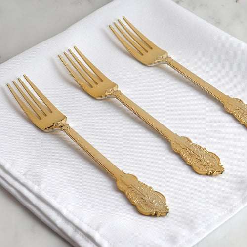 24 Pack |  8" Metallic Gold Baroque Disposable Cutlery Plastic Forks