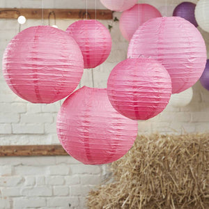 12 Pack | 16&quot; Fushia Round Chinese Paper Lanterns