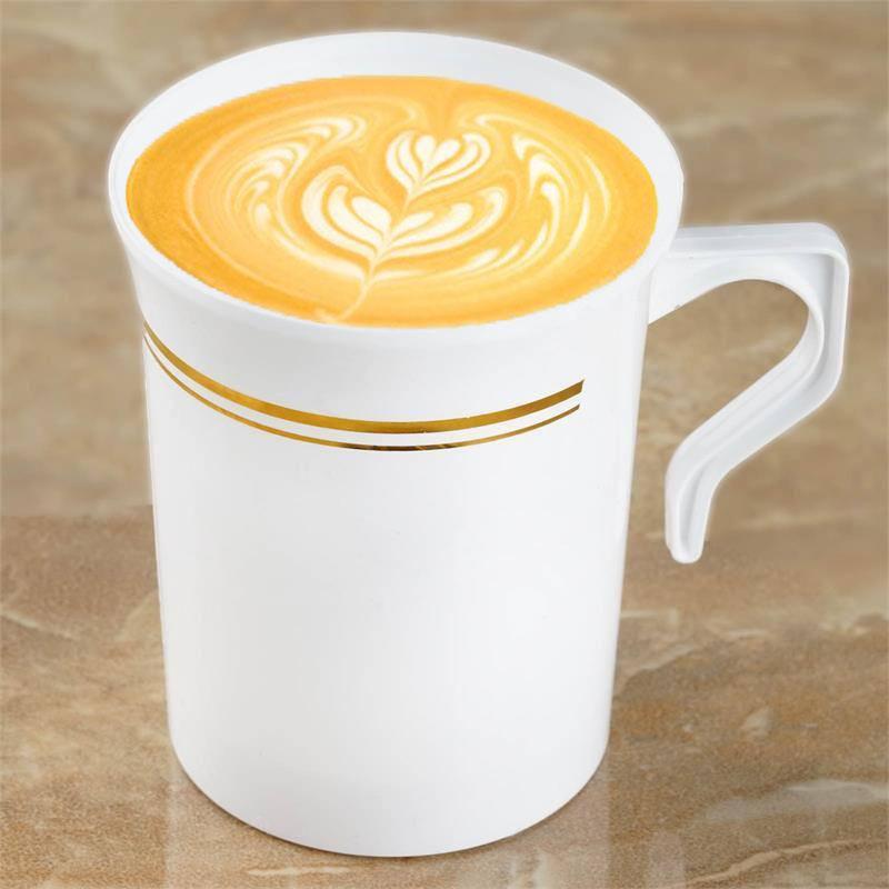 8 Pack White with Gold 8oz Disposable Coffee Cups Tres Chic Collection