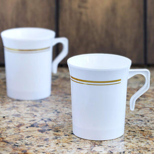 8 Pack White with Gold 8oz Disposable Coffee Cups Tres Chic Collection