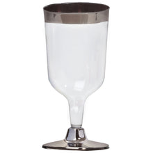 Load image into Gallery viewer, 12 Pack Silver Rimmed 6oz Disposable Wine Glass Partytown Plastics