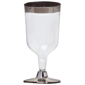 12 Pack Silver Rimmed 6oz Disposable Wine Glass Partytown Plastics