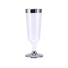 Load image into Gallery viewer, 12 Pack Silver Rimmed 6oz Disposable Champagne Glass Partytown Plastics