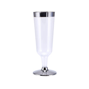 12 Pack Silver Rimmed 6oz Disposable Champagne Glass Partytown Plastics