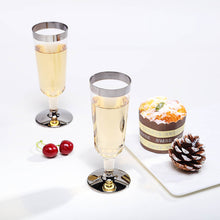 Load image into Gallery viewer, 12 Pack Silver Rimmed 6oz Disposable Champagne Glass Partytown Plastics