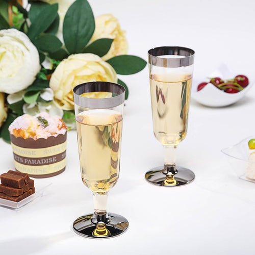 12 Pack Silver Rimmed 6oz Disposable Champagne Glass Partytown Plastics