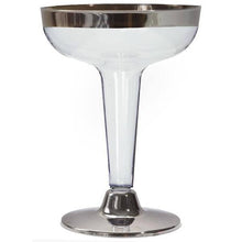 Load image into Gallery viewer, 12 Pack 5oz Silver Rimmed Plastic Disposable Martini Glasses