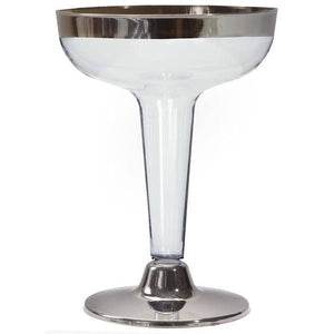 12 Pack 5oz Silver Rimmed Plastic Disposable Martini Glasses