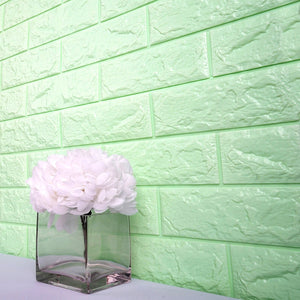 10 Pack | 58 Sq.Ft Mint Green Foam Brick Wall Tiles Peel and Stick 3D Wall Panel Room Decor