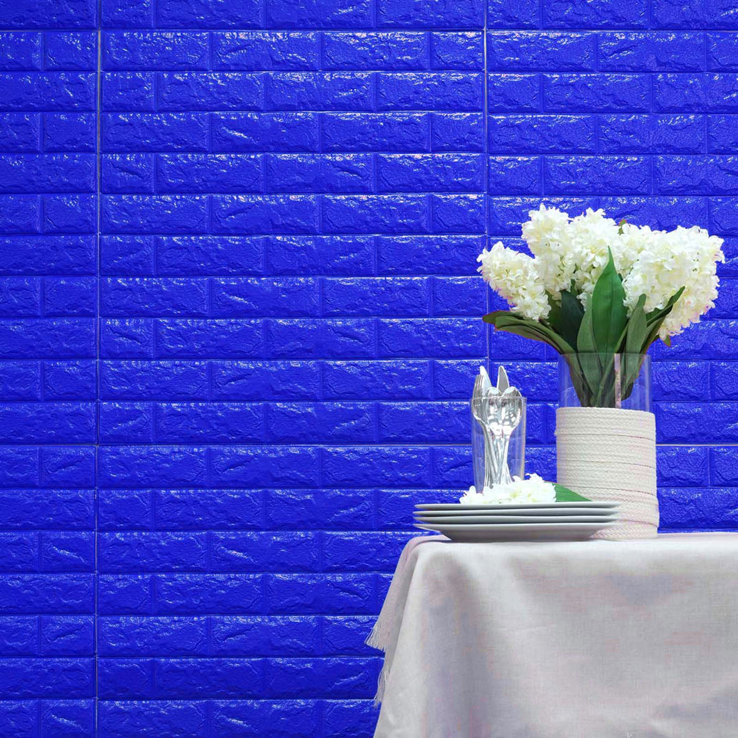 10 Pack | 58 Sq.Ft Royal Blue Foam Brick Wall Tiles Peel and Stick 3D Wall Panel Room Decor