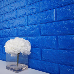 10 Pack | 58 Sq.Ft Royal Blue Foam Brick Wall Tiles Peel and Stick 3D Wall Panel Room Decor