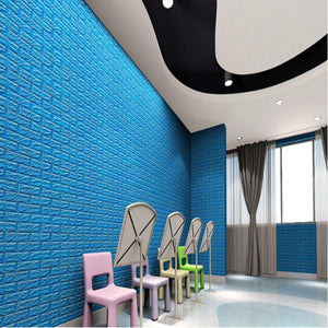 10 Pack | 58 Sq.Ft Royal Blue Foam Brick Wall Tiles Peel and Stick 3D Wall Panel Room Decor