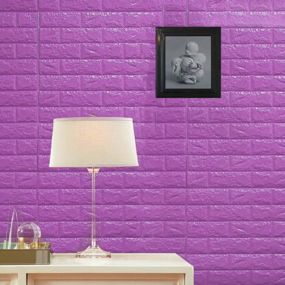 10 Pack | 58 Sq.Ft Purple Foam Brick Wall Tiles Peel and Stick 3D Wall Panel Room Decor
