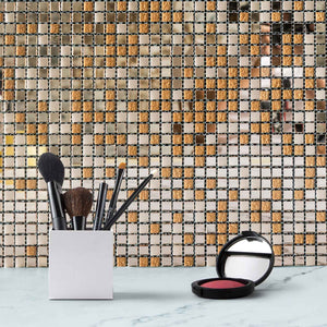 10 Pack | 12&quot;x12&quot; Rose Gold Backsplash Peel and Stick Colored Glass Mosaic Mirror Wall Tiles