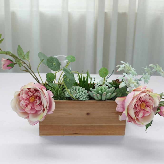 4 Pack | 10x5'' Natural Rectangular Wood Planter Box Set With Removable Plastic Liners