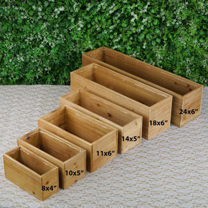 18&quot;x6&quot; Natural Rectangular Wood Planter Box Set With Removable Plastic Liners