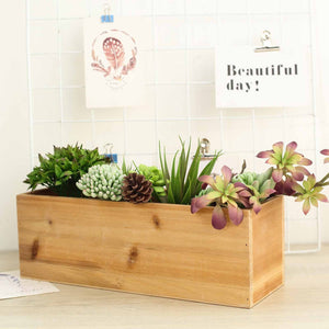 18&quot;x6&quot; Natural Rectangular Wood Planter Box Set With Removable Plastic Liners