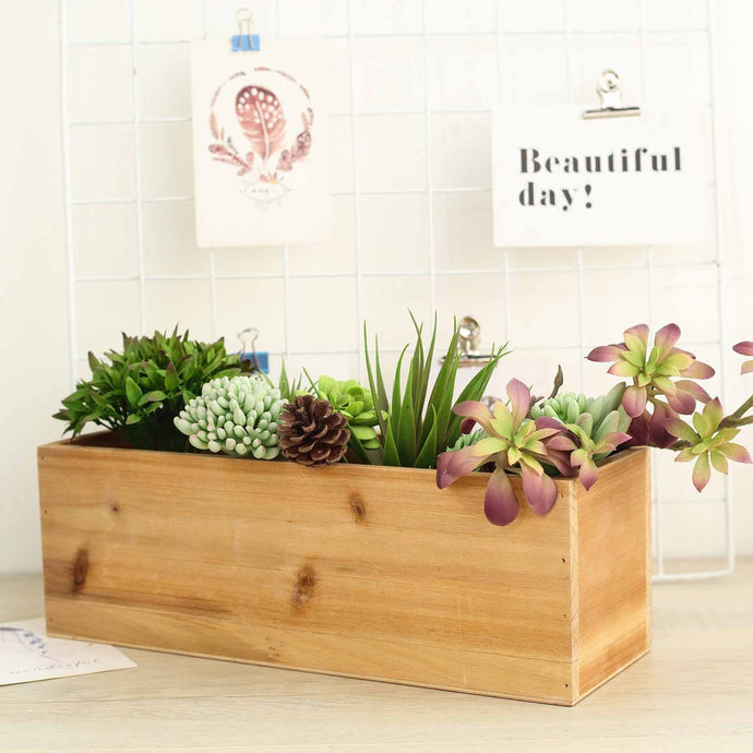 18"x6" Natural Rectangular Wood Planter Box Set With Removable Plastic Liners