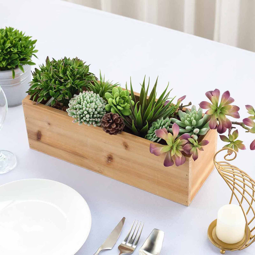 18"x6" Natural Rectangular Wood Planter Box Set With Removable Plastic Liners