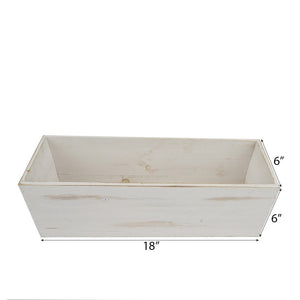 18&quot;x6&quot; Whitewash Rectangular Wood Planter Box Set With Removable Plastic Liners