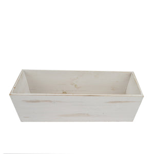 18&quot;x6&quot; Whitewash Rectangular Wood Planter Box Set With Removable Plastic Liners