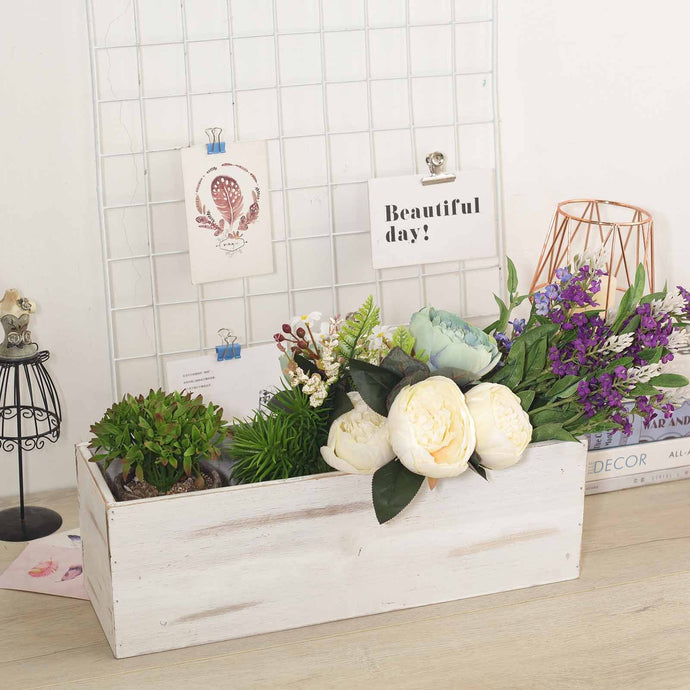 18"x6" Whitewash Rectangular Wood Planter Box Set With Removable Plastic Liners